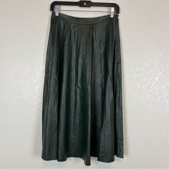 SIGNATURE STUDIO Pleated Vegan Leather Green Full Midi Skirt size Small - Picture 4 of 9